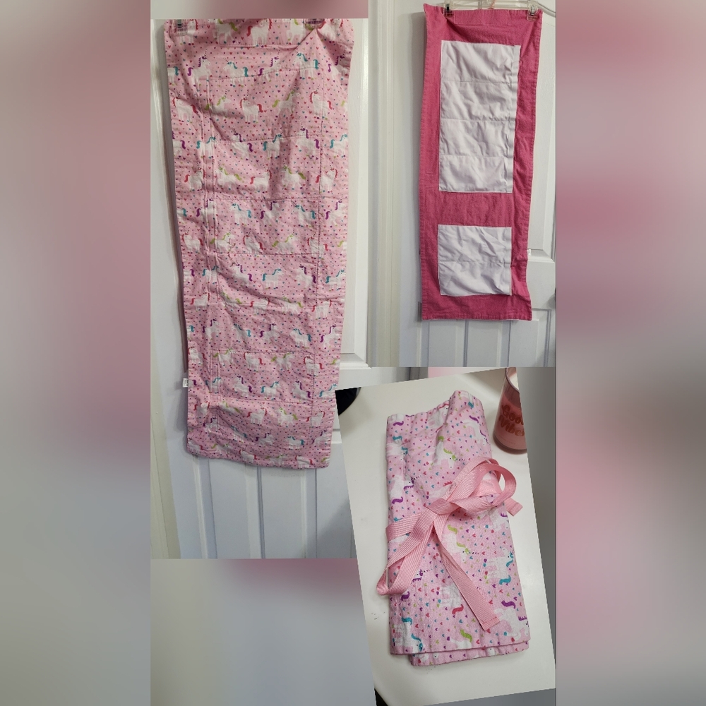 Portable Rolled up Organizer and secured with attached pink ribbons